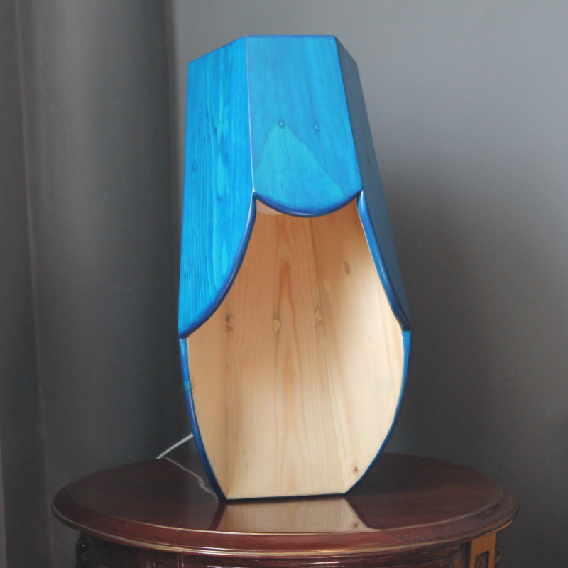 Blue Hexa Curvy Wooden table Lamp