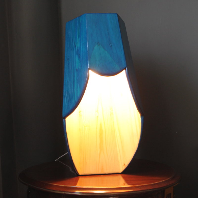 Blue Hexa Curvy Wooden Spot Table Lamp - Image 2