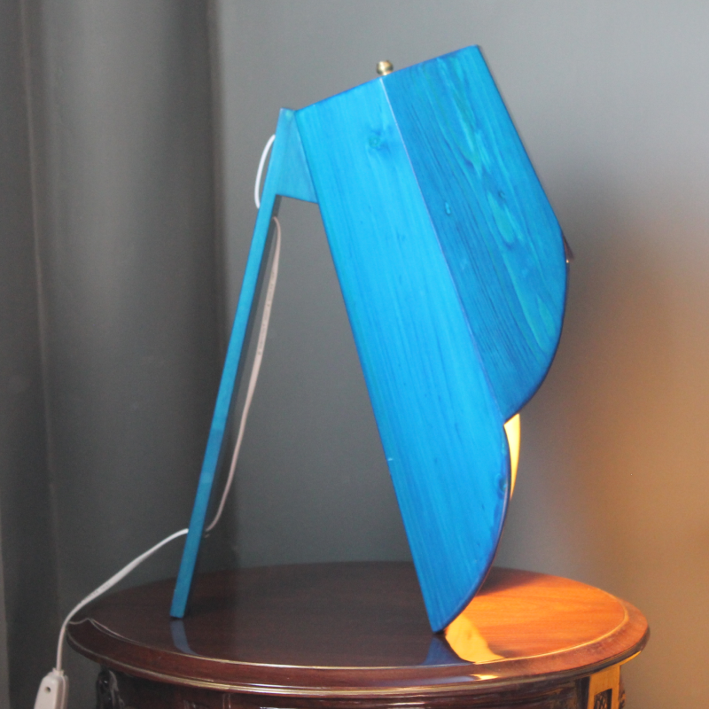 Blue Hexa Curvy Wooden Spot Table Lamp - Image 3