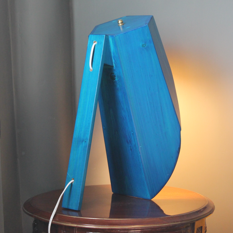 Blue Hexa Curvy Wooden Spot Table Lamp - Image 4