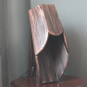 Copper shade Hexa Curvy wooden spot table lamp