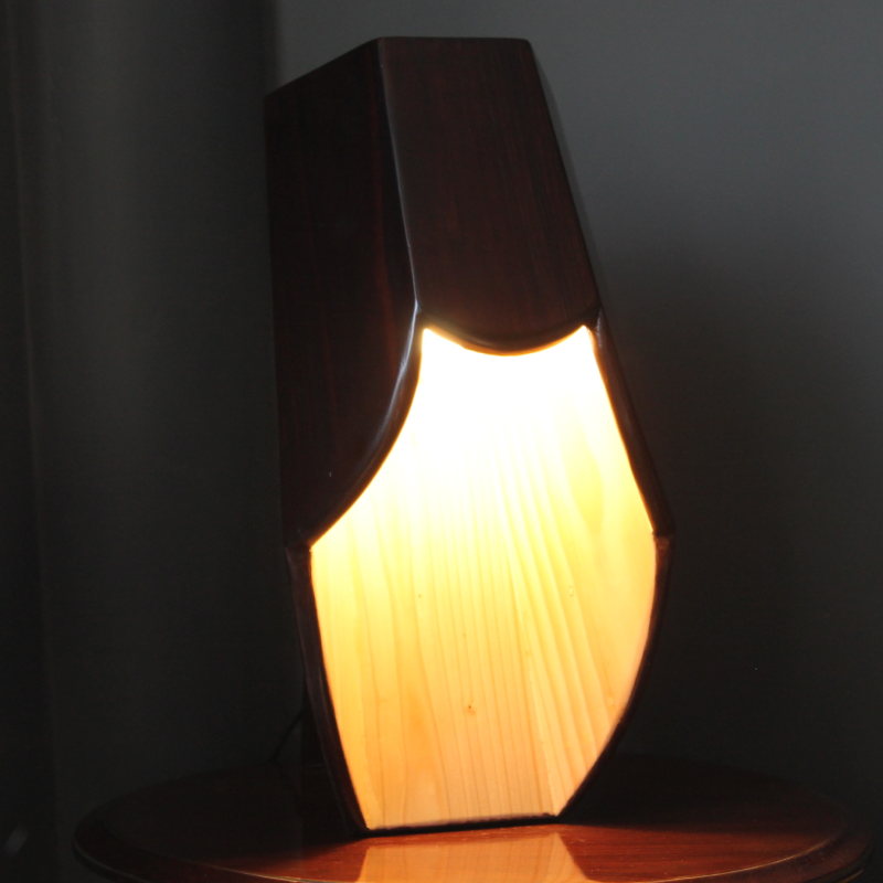 Brown Hexa Curvy Wooden Spot Table Lamp - Image 2