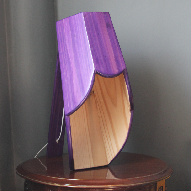 Purple Hexa Curvy Wooden Table lamp